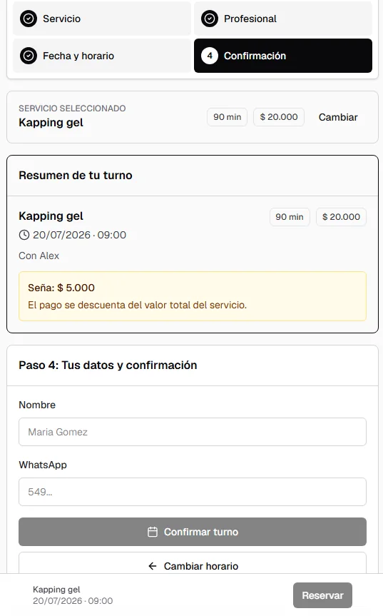 Pantalla de TruTurno: 4. Confirmá el turno